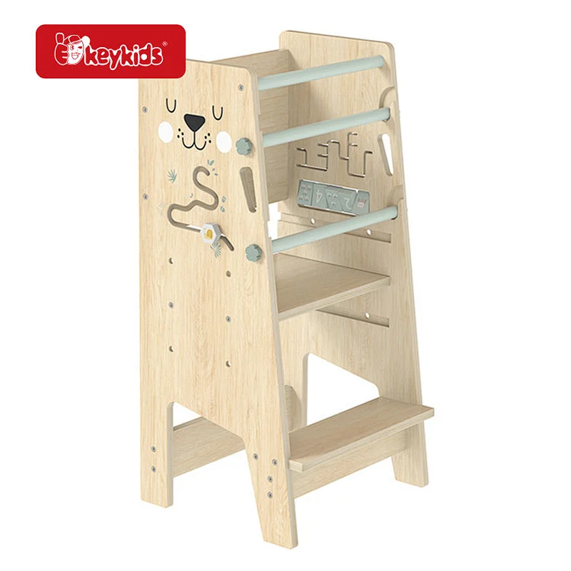 Adjustable Standing Tower Toddler Wooden Kitchen Stool Helper with Slide Chalkboard W08G422