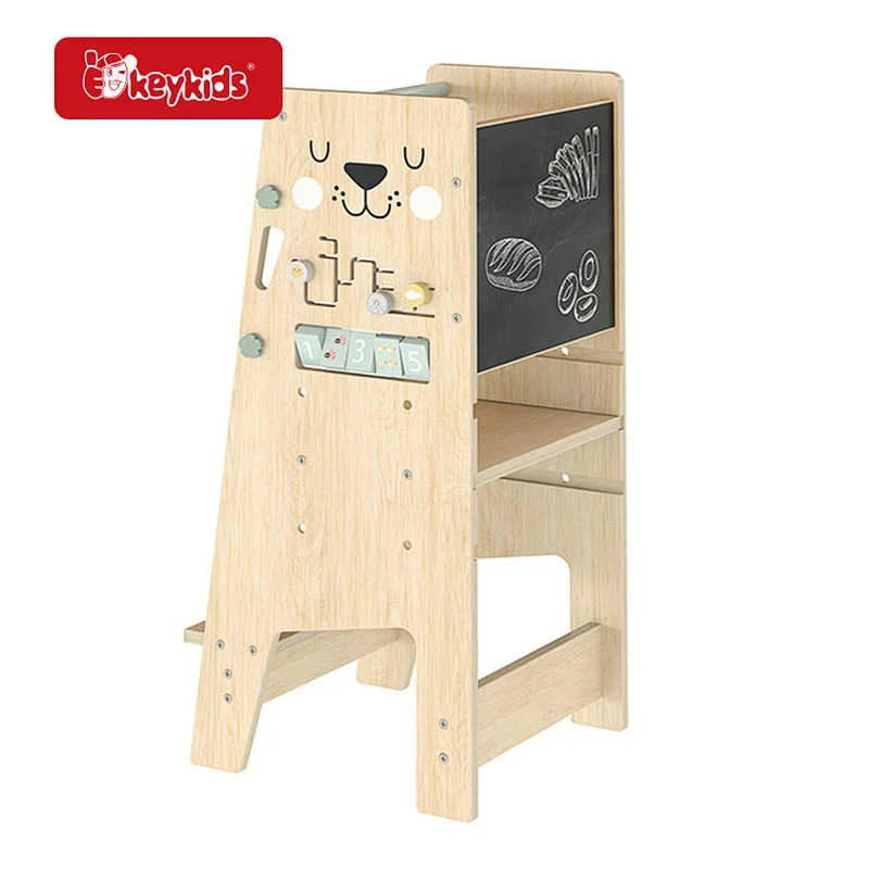 Adjustable Standing Tower Toddler Wooden Kitchen Stool Helper with Slide Chalkboard W08G422
