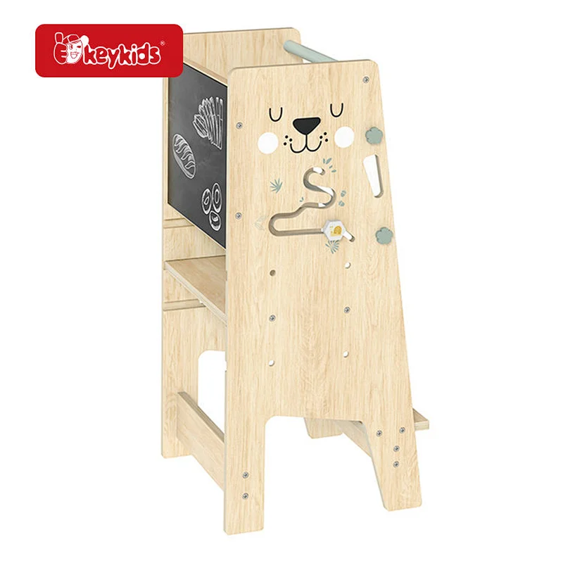 Adjustable Standing Tower Toddler Wooden Kitchen Stool Helper with Slide Chalkboard W08G422